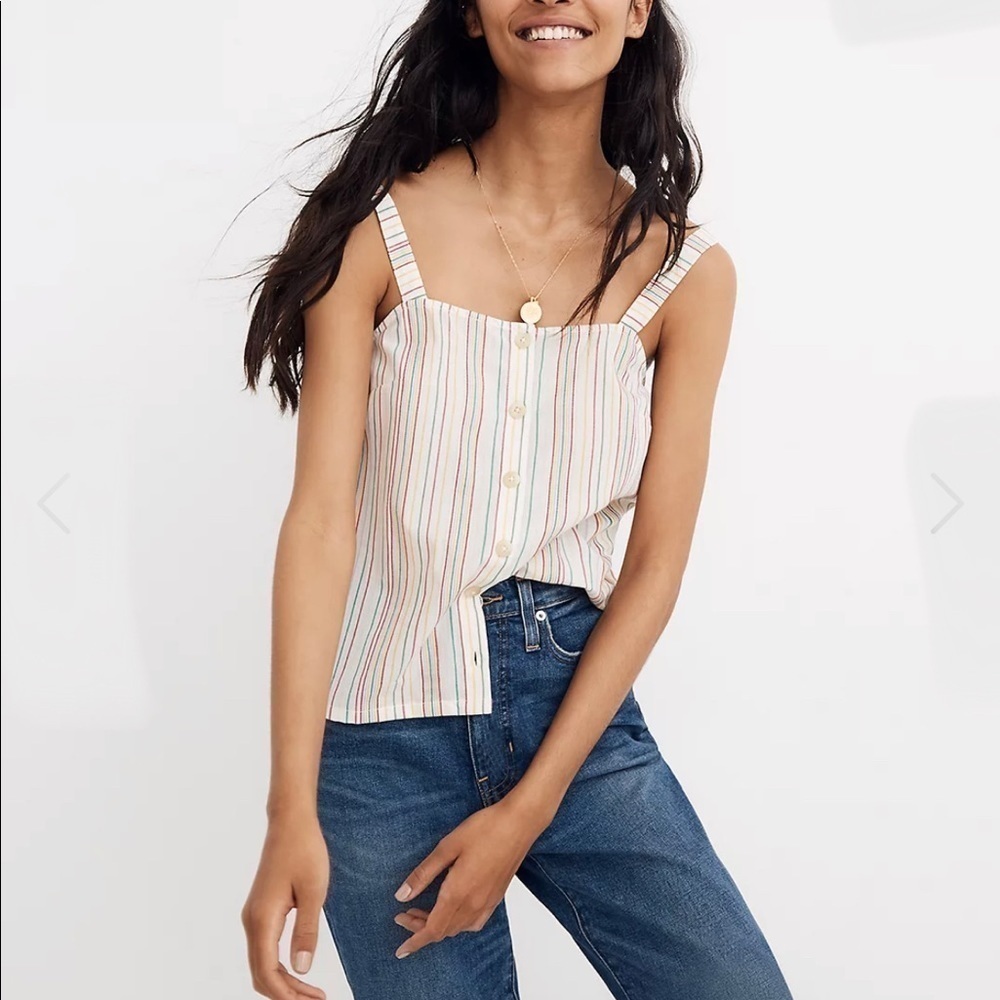 NWOT Madewell Button-Front Cami Tank in Textural Rainbow Stripe